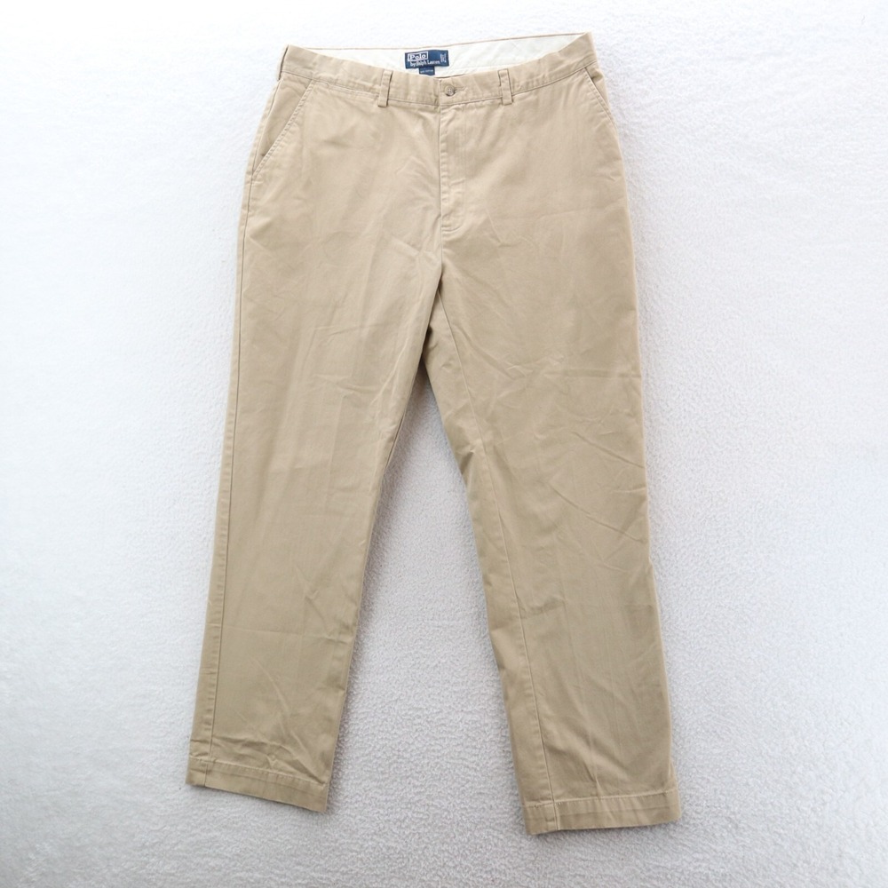 Polo Ralph Lauren Pants Men 38x32 Beige Straight Flat Front Chino Preppy Classic